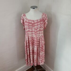 Torrid Super Soft Pink Tie Dye Smocked Knit Dress Plus Size 3X Short Sleeve